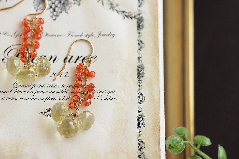 14kgf-Kanagi 犀 and lemon earrings - Earrings & Clip-ons - Semi-Precious Stones Orange