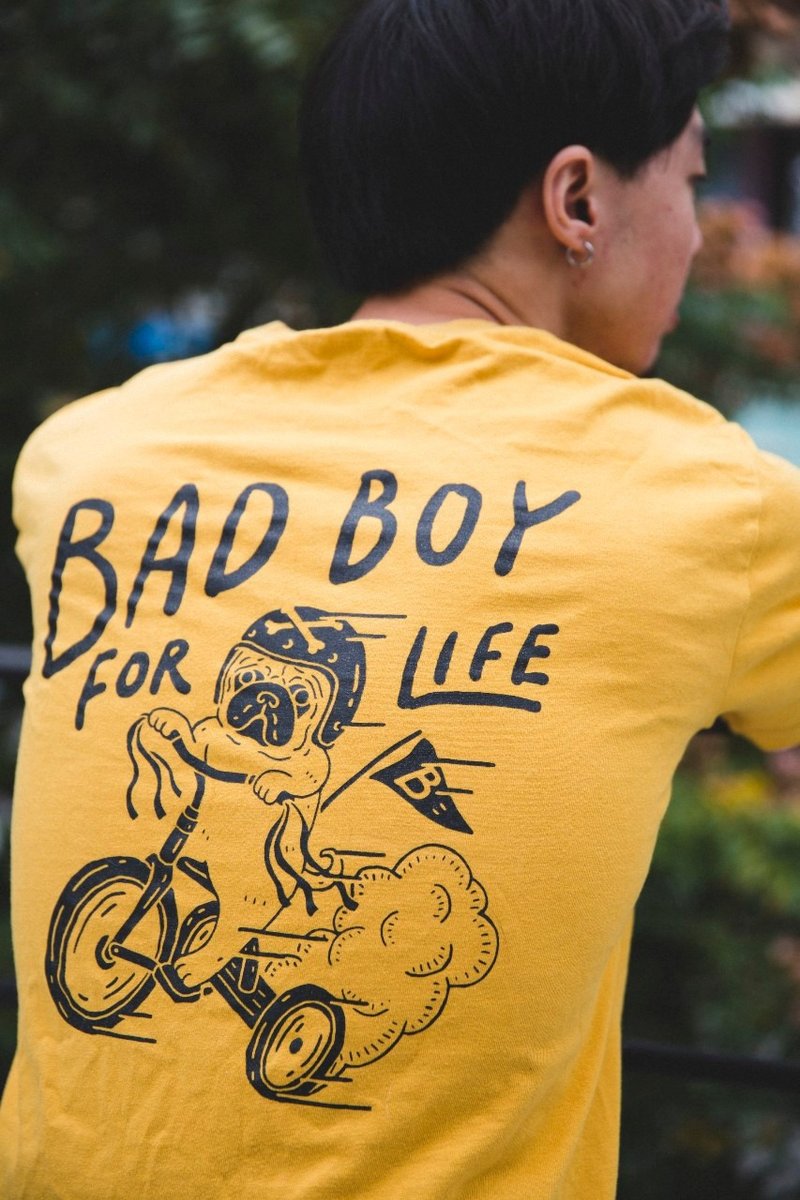 SLOW & LOW Bad Boy 巴哥騎士成人Tee (芥末黃) - 男 T 恤 - 其他材質 