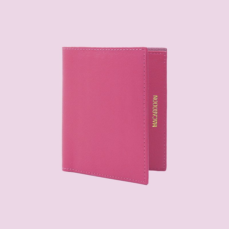 Custom Hot Name Genuine Leather Macaron Peach Short Clip Wallet Wallet Card Holder Wallet Business Silver Holder - Card Holders & Cases - Genuine Leather Pink