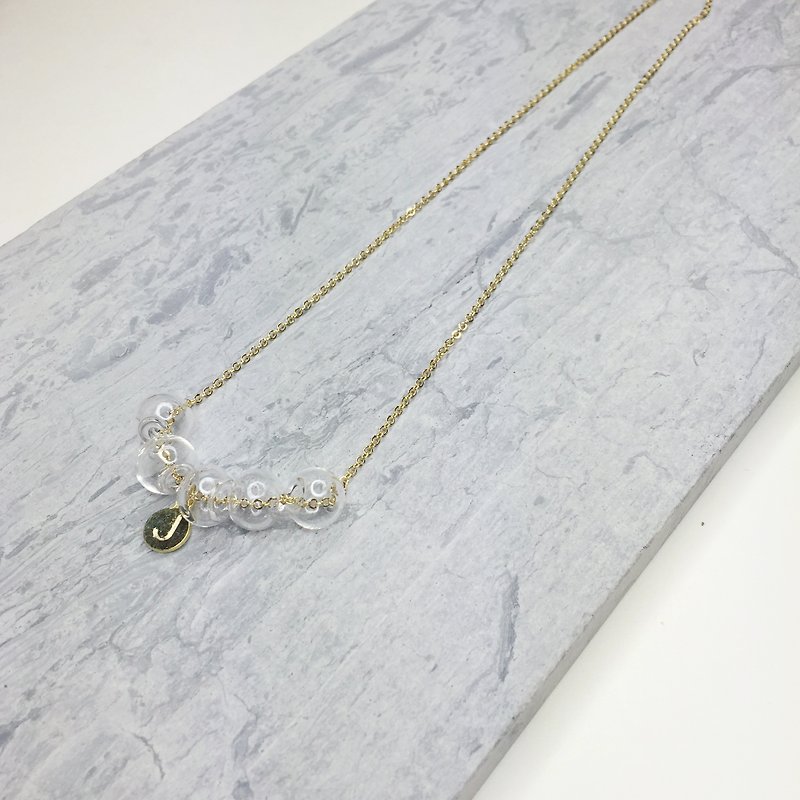 DOLCE － Tiny Glass Bubbles Necklace with Customize initial 925 Charm - Chokers - Glass Gold