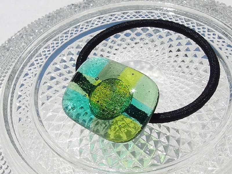 Brick glass (brick [emerald]) hair rubber [can be changed to pony hook] [made-to-order] - Hair Accessories - Glass Green