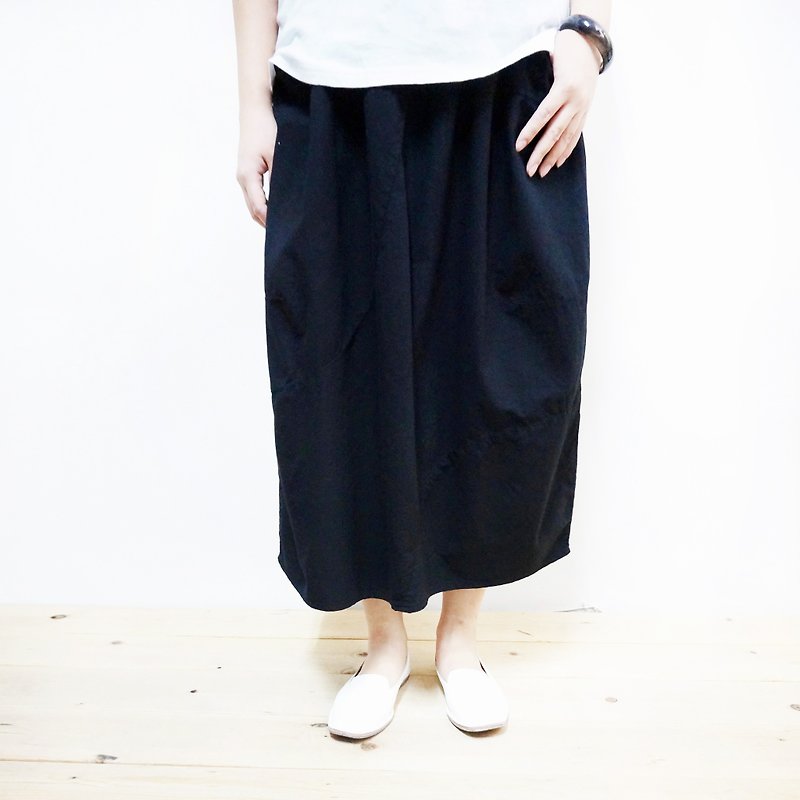 Cotton Elastic Panel Cropped Skirt/Black - Skirts - Cotton & Hemp Black