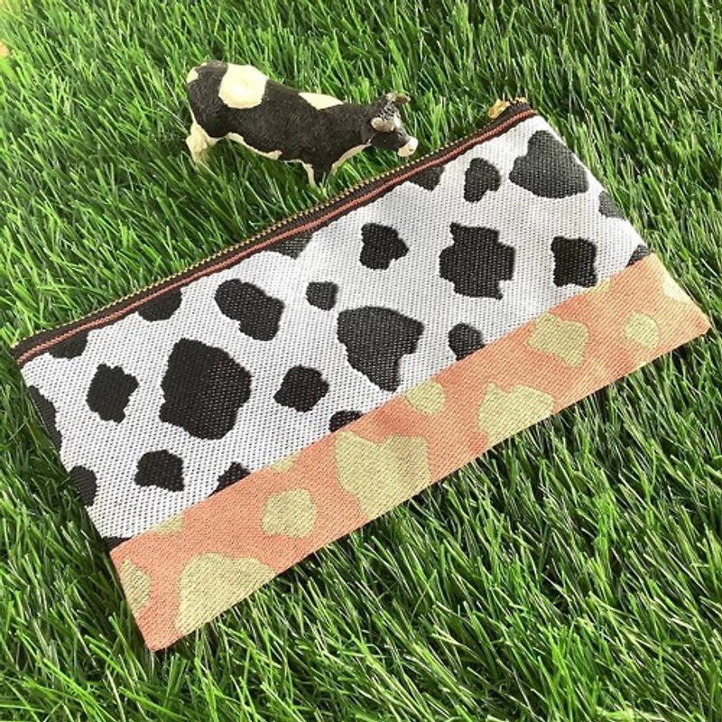 Wide Pen Case [Coffee Matcha Cow] Tatami-rimmed Mask Case Pouch Dark Brown Matcha Holstein