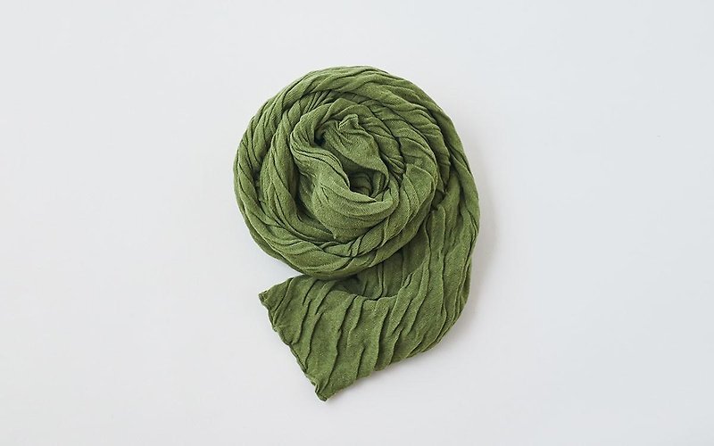 Linen cotton knit twist stall olive - ผ้าพันคอ - ผ้าฝ้าย/ผ้าลินิน สีเขียว