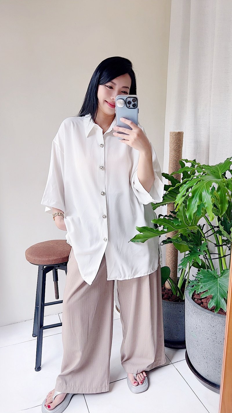 D&G 素面純雪白 雪紡紗透膚薄料襯衫上衣罩衫shirt vintage 古著 - 女襯衫 - 聚酯纖維 白色