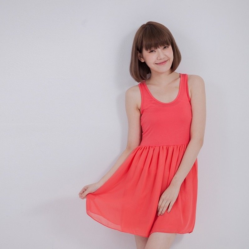 Xandy dress inner /orange pink - One Piece Dresses - Polyester Red