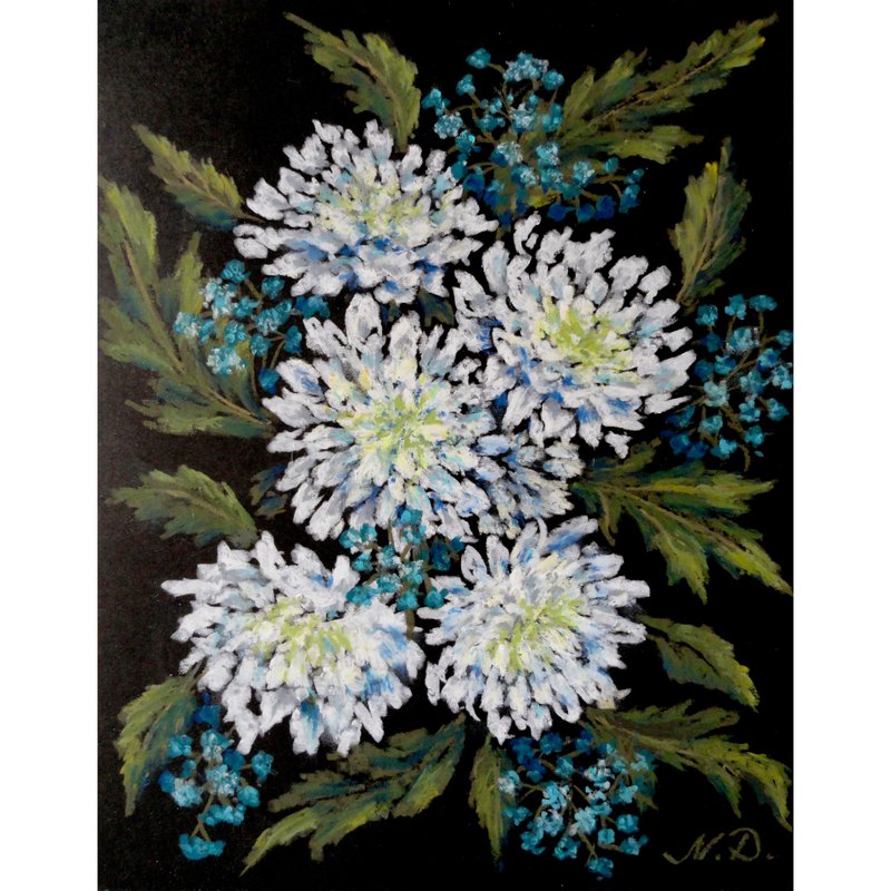 Chrysanthemum Painting Original Art Flowers Painting Floral Artwork Oil Pastel - Posters - Paper Multicolor