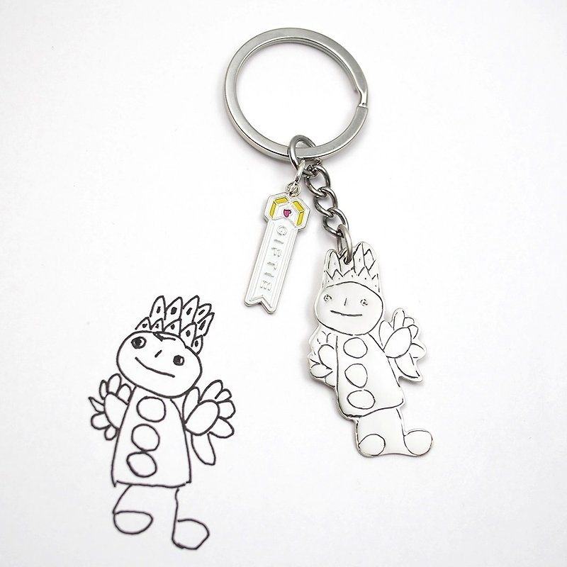 Upload your little baby children's drawings to customize unique jewelry / 925 sterling silver key ring - Keychains - Sterling Silver Silver