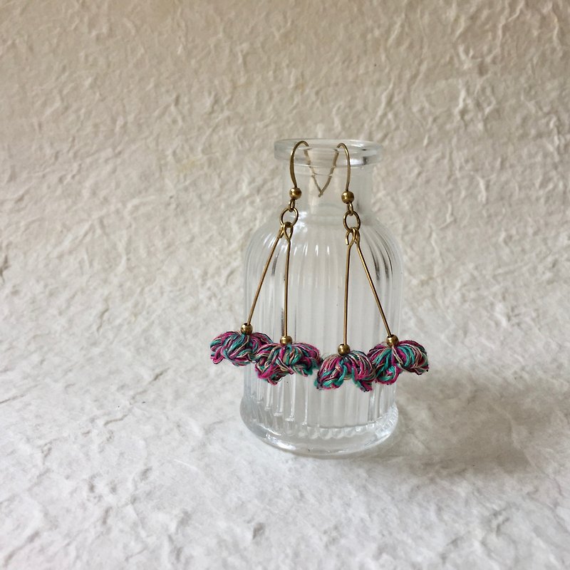 Crochet duo fleurs -Retro pink x turquoise - Earrings & Clip-ons - Cotton & Hemp Multicolor