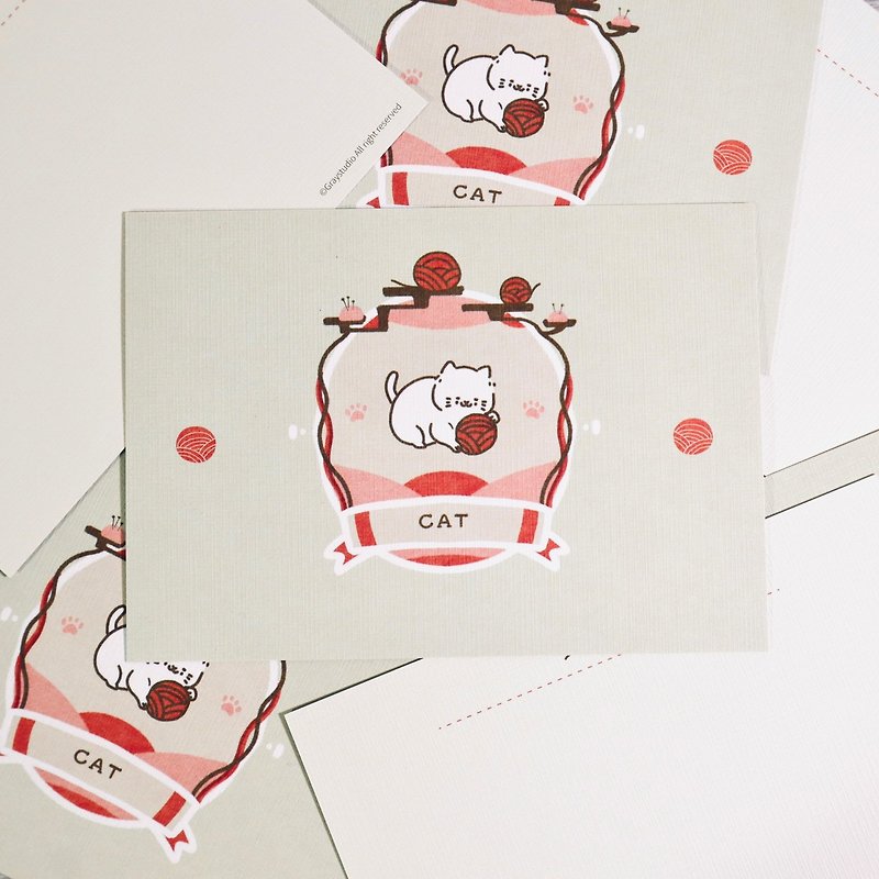 灰塵明信片-動物系列 | 白貓明信片 | 手繪明信片 文具 文創 - 心意卡/卡片 - 紙 白色