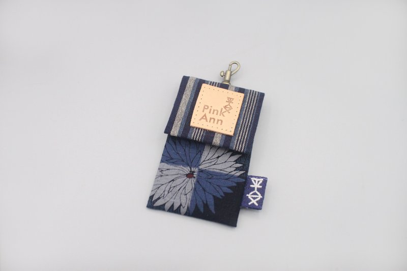 Ping An Classic Card Holder-Auspicious Blooming Blossoms (Dark Blue), Ancient Japanese Cloth, Easy Travel Card Holder Pass Cards Directly - ID & Badge Holders - Cotton & Hemp Blue