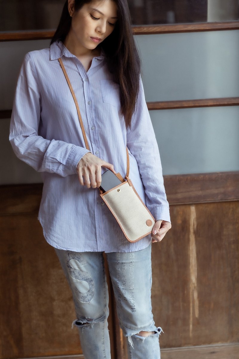 Mercury Linen Leather Sidepack Phone Bag - Large - Messenger Bags & Sling Bags - Cotton & Hemp Khaki