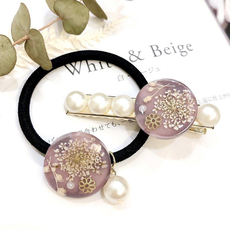 PUREST HOME Japanese resin flower language pearl hand-made hairpin + hair tie / Encounter no beauty - Hair Accessories - Other Materials 