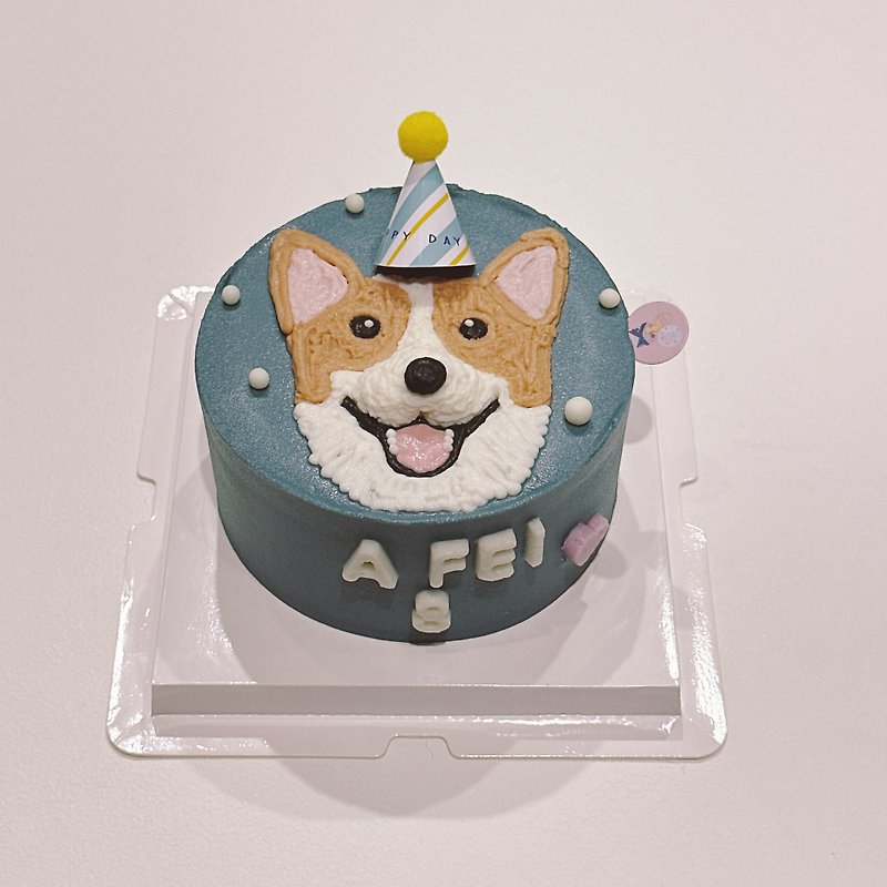 4吋簡約系滿版繪圖頭像款寵物蛋糕。狗狗生日蛋糕。犬貓蛋糕 - 貓/狗罐頭/鮮食 - 新鮮食材 