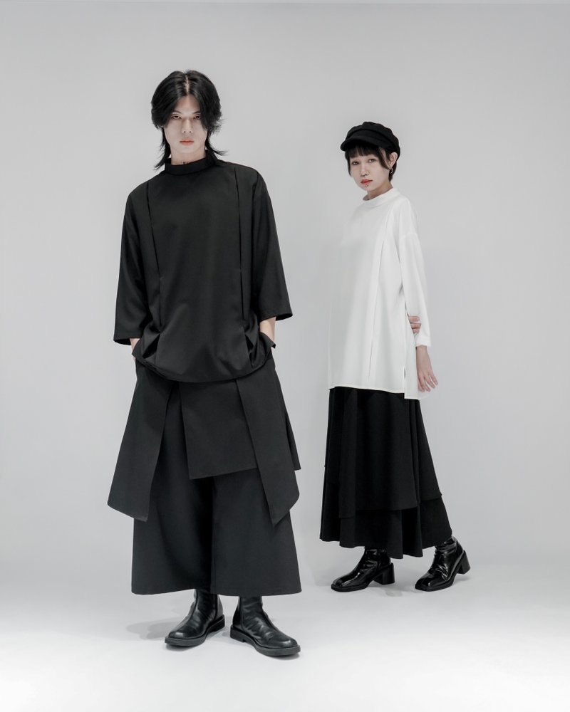 MUKK DESIGN 箱褶造型七分袖上衣-黑 - 其他 - 聚酯纖維 黑色
