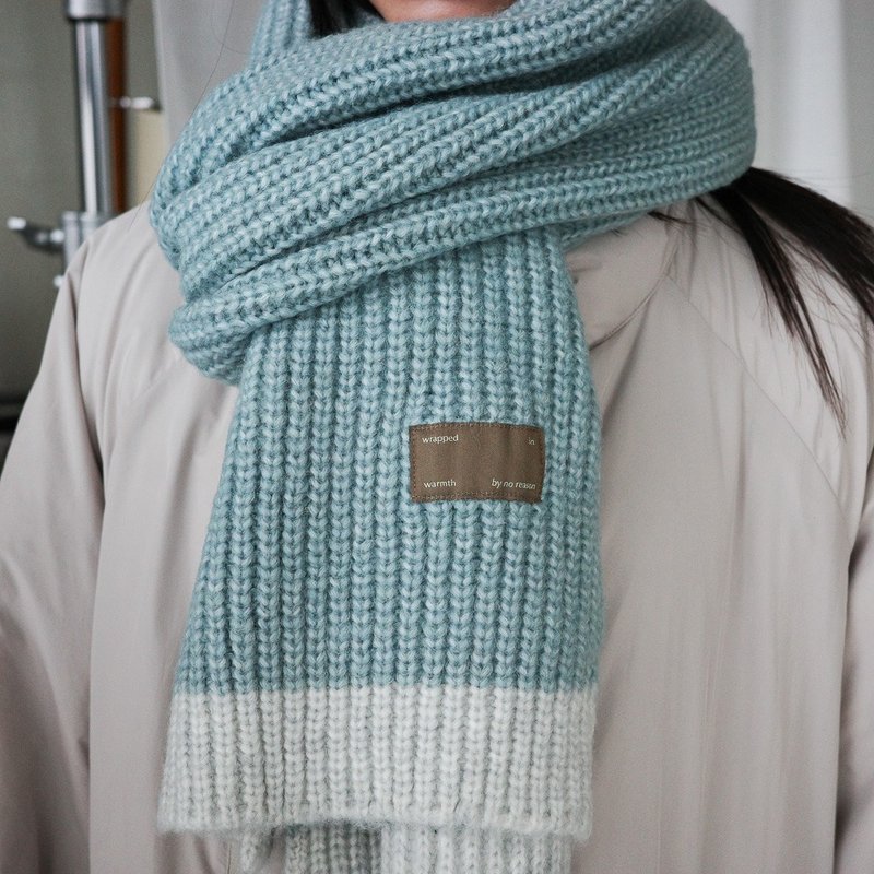 Wrapped in warmth matte blue light gray colorblock soft scarf - Knit Scarves & Wraps - Other Man-Made Fibers Blue