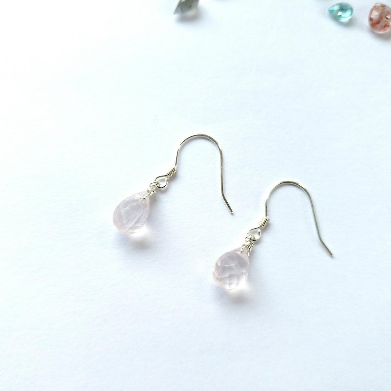Powder crystal, Sterling silver earring - Earrings & Clip-ons - Gemstone Pink