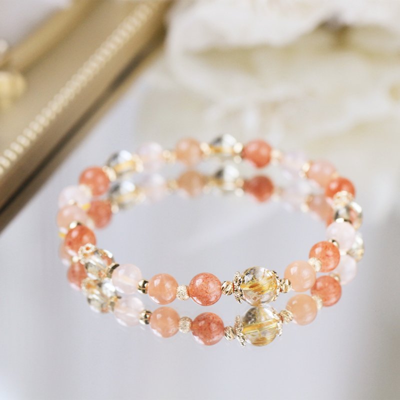 Blonde Sunstone and Rose Quartz under the Tuscan sun. Wealth, Career, Health and Noble Crystal Bracelet - Bracelets - Crystal Gold