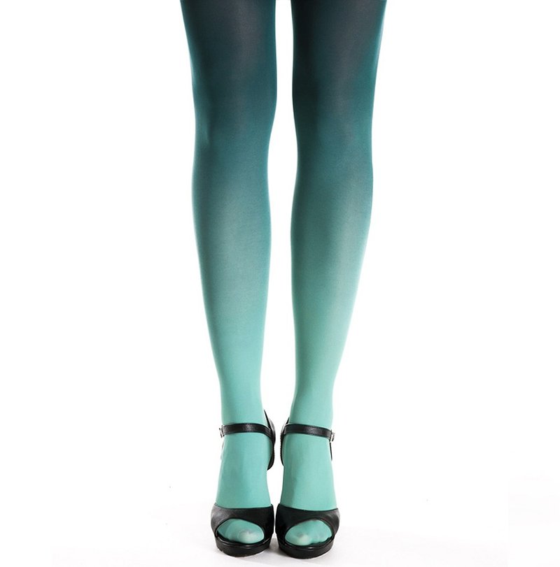 Teal green ombre gradient pantyhose - 內搭褲/緊身褲 - 尼龍 綠色