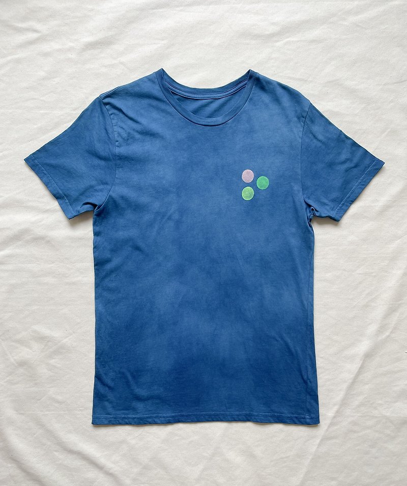 日本製 手染め CIRCLE TEE Indigo dyed 藍染 organic cotton 絞り染め shibori 型摺り染 - 中性衛衣/T 恤 - 棉．麻 藍色