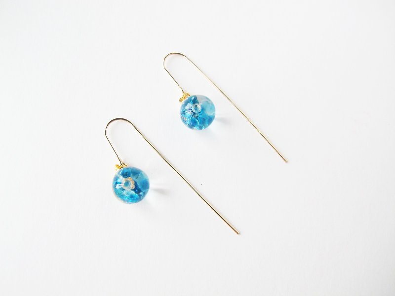 * Rosy Garden *Navy blue crystal liquid inside glass ball earrings - ต่างหู - วัสดุอื่นๆ สีน้ำเงิน