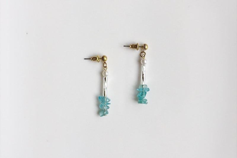 Ocean ladder natural stone brass shape earrings - Earrings & Clip-ons - Gemstone Blue