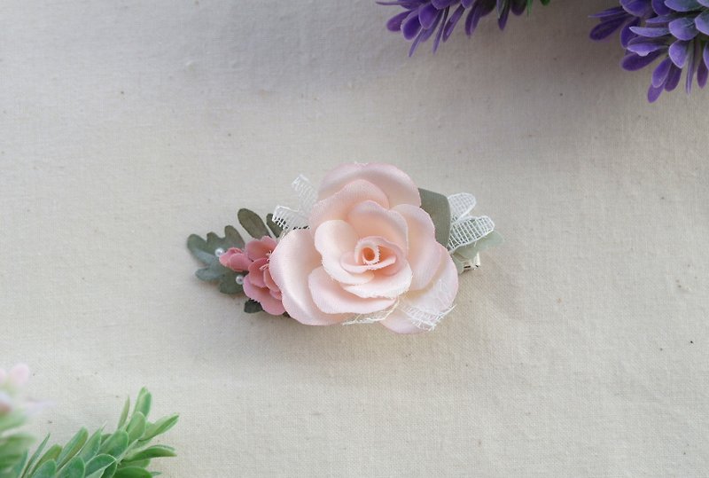Elegant Light Pink Rose Fabric Flower Hair Clip,gift for her, hair accessories - เครื่องประดับผม - พืช/ดอกไม้ สึชมพู