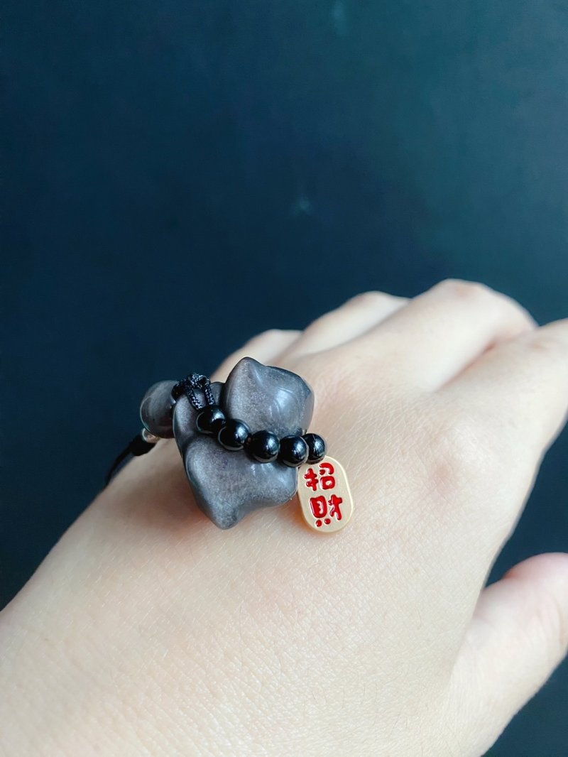 銀曜石 小貓 黑曜石 招財納福 手機掛繩 包掛 吊飾 禮物 生日禮物 - 手機掛繩/背帶 - 水晶 黑色