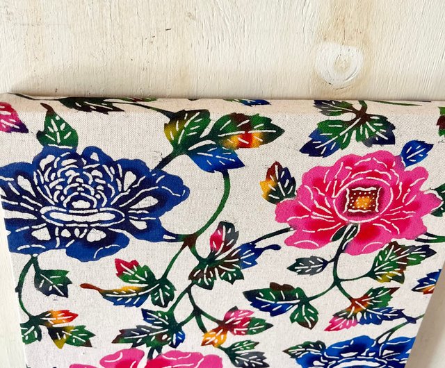 日本国内送料無料】手染め古典柄紅型/牡丹/スクエアファブリックパネル