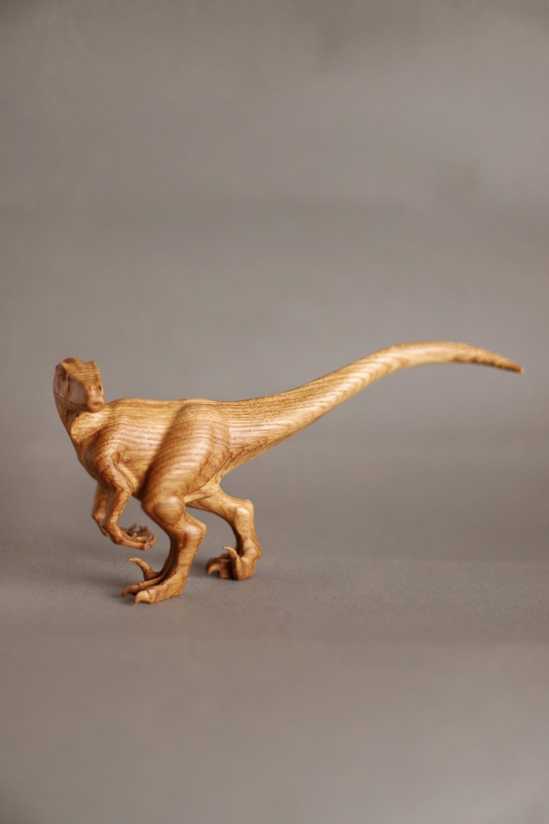Wooden dinosaur Velociraptor, wooden hand carved sculpture - 其他 - 木頭 