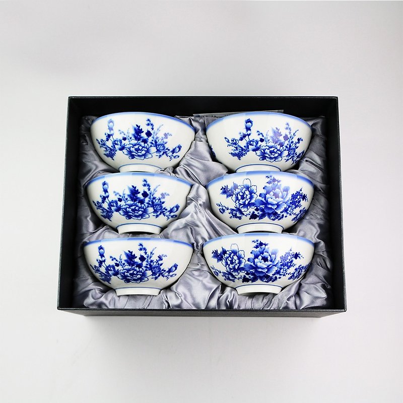 Mu blue and white gold color bowl (6 pcs) 20079-0000033 - ถ้วยชาม - ดินเผา 