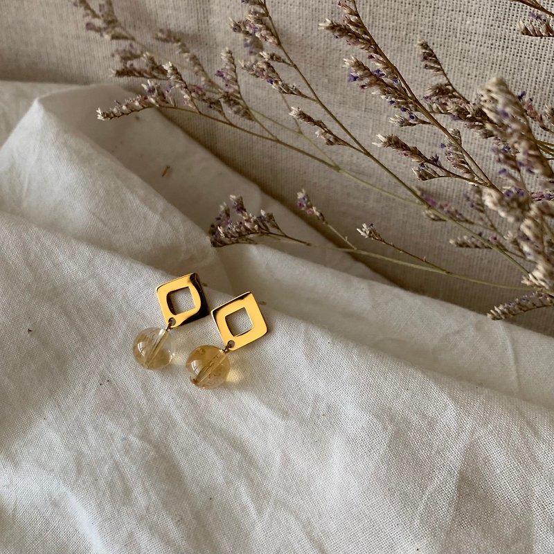 18k gold plated stainless steel crystal earring - ต่างหู - สแตนเลส สีทอง