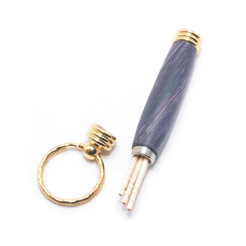 Handmade wooden portable toothpick holder key chain (dyed hard wood of the kind; 24 gold plating) TOOTH-24G-SPV - Charms - Wood Pink