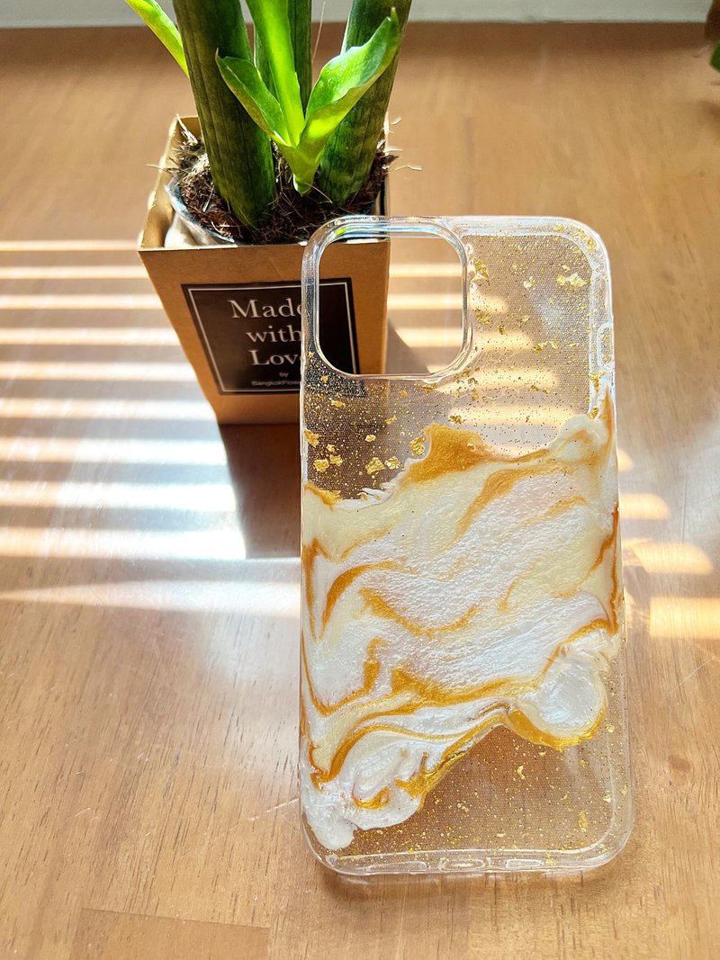 Golden flake and white pearl iPhone 13 Pro Max case - Phone Cases - Resin 