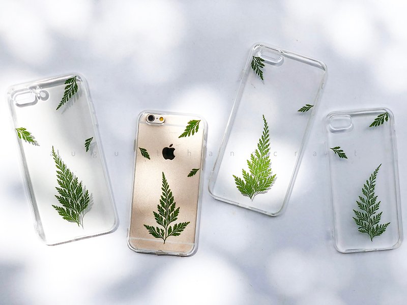 文青系 干花手机壳  Fern Leaf Pressed Flower Mobile Case - Phone Cases - Plants & Flowers Green