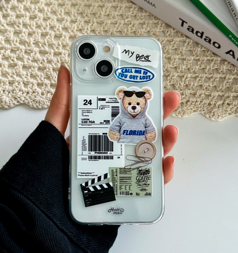 iPhone 16/15/14/13/12/11/XS/XR/7/8/SE2/SE3 Hoodie bear Transparent Phone Case - 手機殼/手機套 - 塑膠 多色