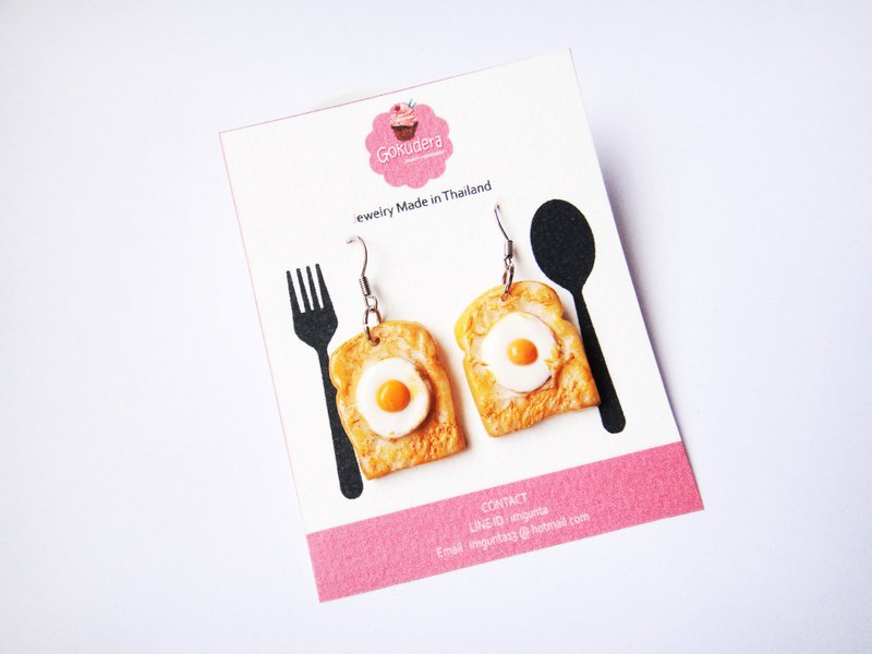 fried egg bread earrings - 耳環/耳夾/耳骨夾 - 黏土 橘色