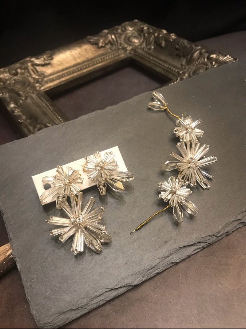 Fake boss king_boss crystal pendant snowflake headdress - เครื่องประดับผม - วัสดุอื่นๆ ขาว