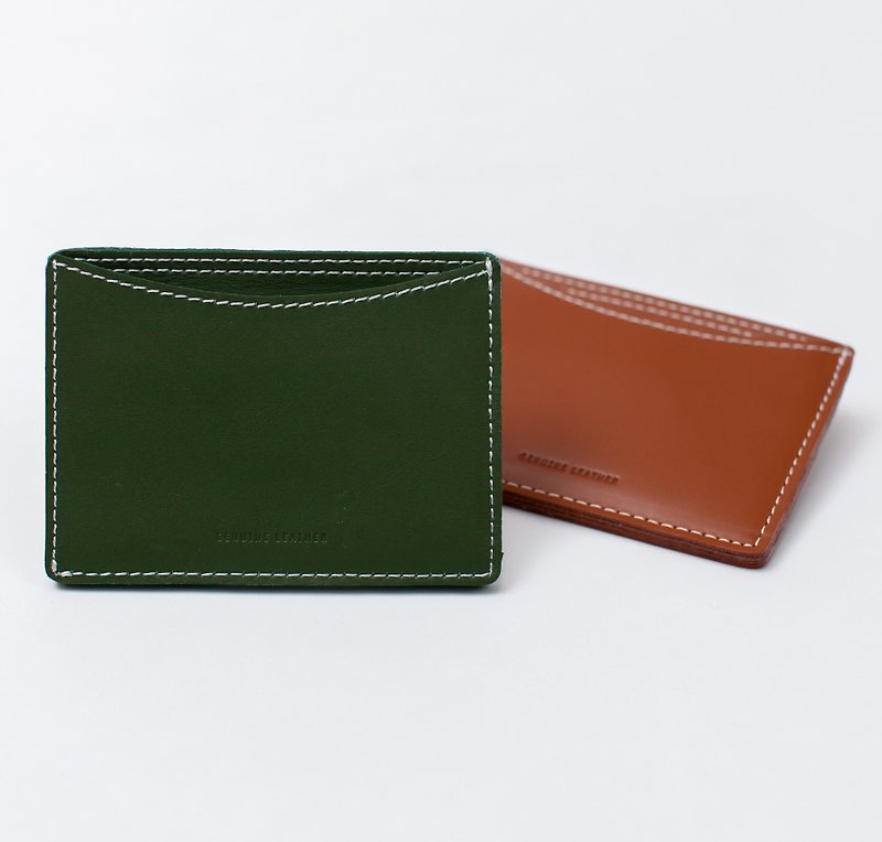 【ad-lib】Leather Card Holder - Green//Brown (CH291) - ที่ใส่บัตรคล้องคอ - หนังแท้ สีเขียว