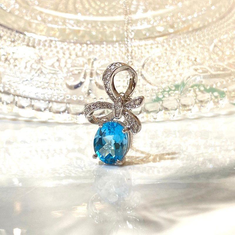 Stone November Stone Summer Sterling Silver Necklace Elegant Bow - Necklaces - Gemstone Blue