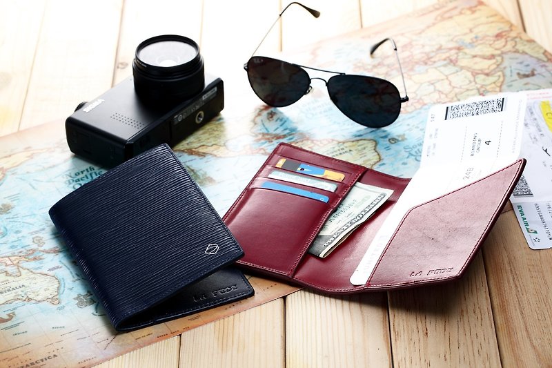 【La Fede】AQUA Anti-theft Passport Holder*2 Custom Made (Pure Branding) - Passport Holders & Cases - Genuine Leather Black