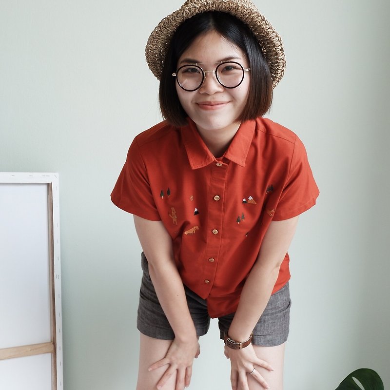 Basic cc* Shirt (Fox home) :Brick Color - เสื้อเชิ้ตผู้หญิง - งานปัก สีส้ม