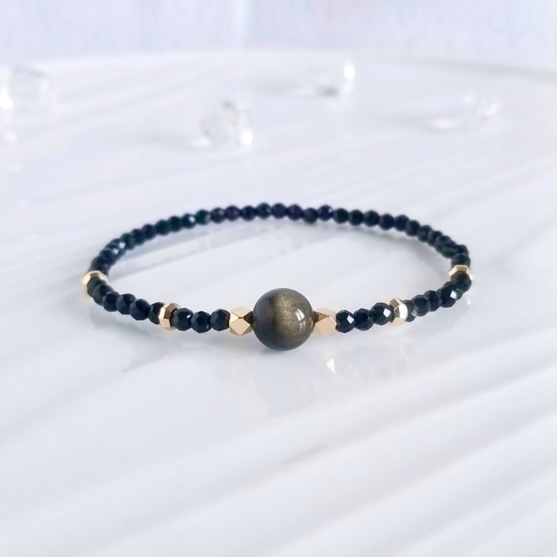 Golden Obsidian Black Spinel Minimalist Bracelet | August November Birthstone - Bracelets - Crystal Black