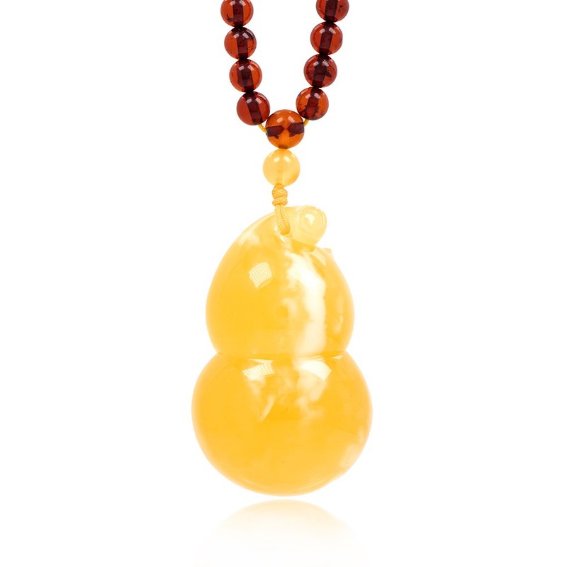 Golden Honey Amber Groud Pendant Adjustable Cotton String - สร้อยคอ - เครื่องประดับพลอย สีส้ม