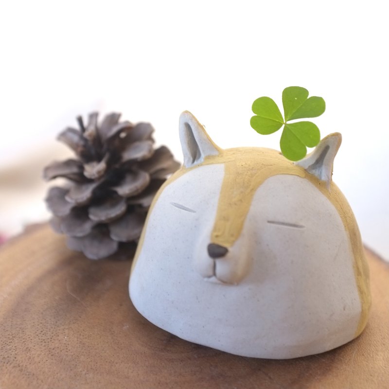 ceramic vase mini sculpture shiba inu dog - 花瓶/花器 - 陶 黃色