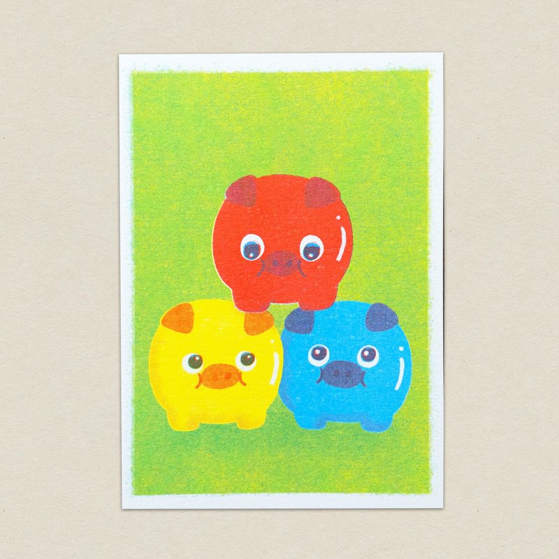 台灣小豬撲滿/孔版印刷明信片 - 卡片/明信片 - 紙 多色