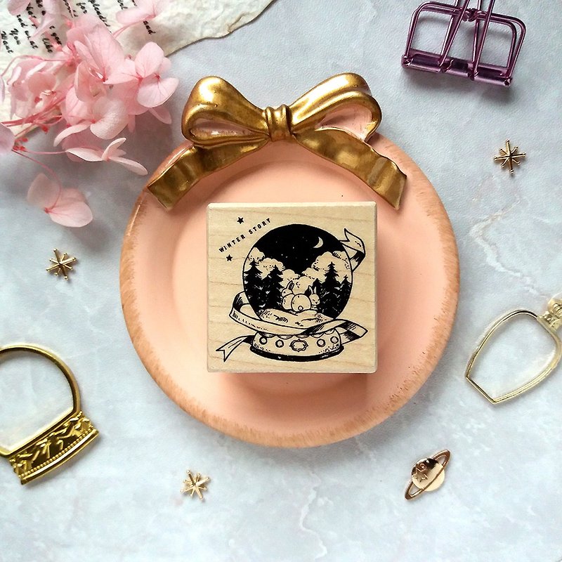 Bunny Winter Love Crystal Ball - Maple Wood Stamp - Stamps & Stamp Pads - Wood 