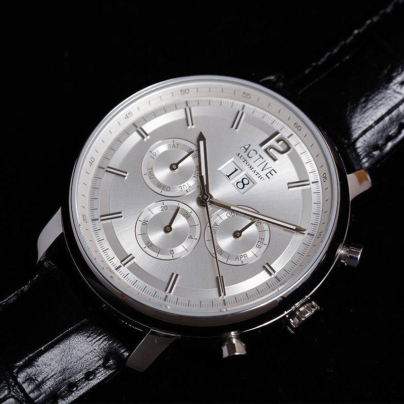Yadafei自動機械シリーズ-シルバーホワイトブラックベルト - 腕時計 ユニセックス - ステンレススチール ホワイト