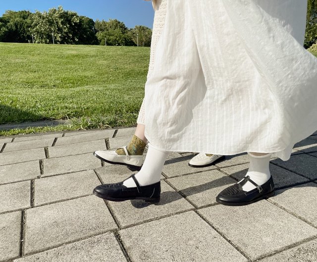 Flowers and Alice! Braided lace-up Mary Jane shoes white full