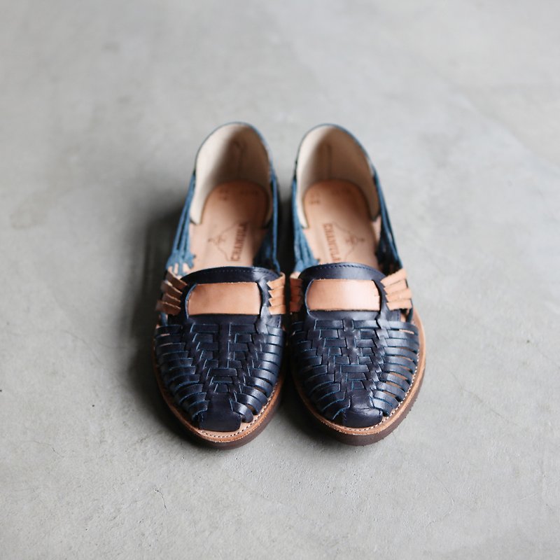 A ROOM MODEL - Select, CHAMULA - Brasilia DARK Navy x Natural woven leather shoes / blue - Women's Casual Shoes - Genuine Leather Blue